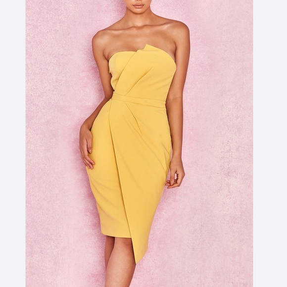 House of CB Dresses House Of Cb Uma Dress Yellow Fold Front